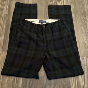 POLO Ralph Lauren Boys Black/Green Plaid Trousers British Vibe Size 16 (28x28)